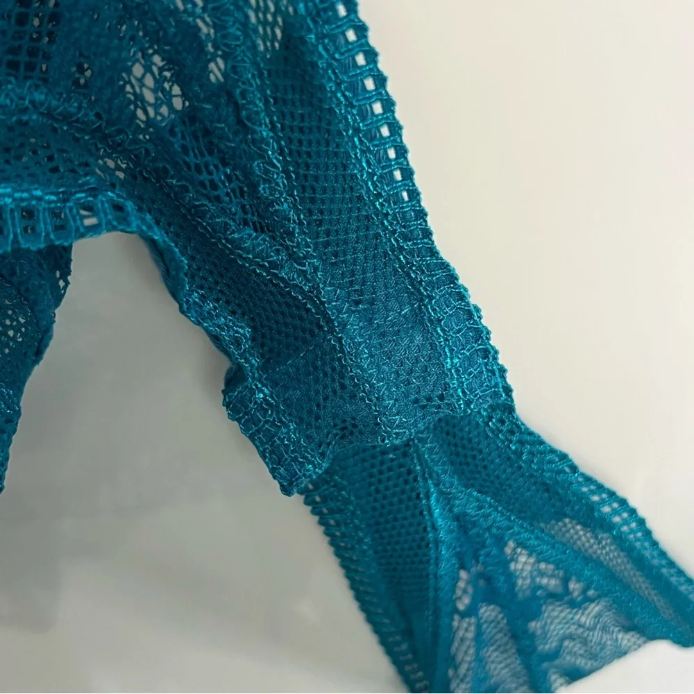 Intimately Free People FP No Trace Lace Bodysuit Teal Blue XS OB831127 SHEER EUC
